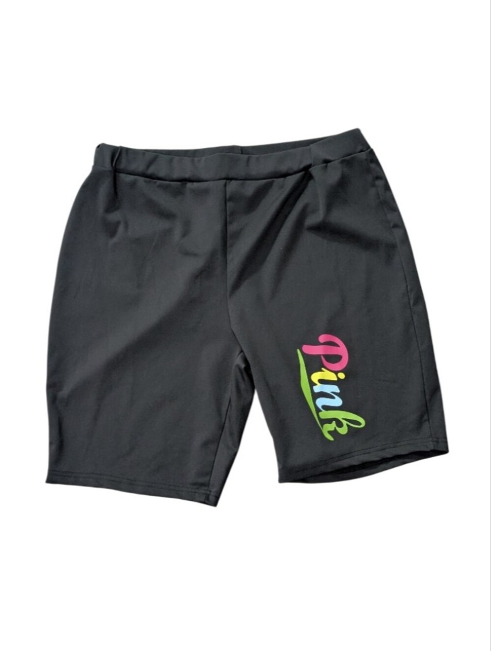 Black Bike Shorts with Neon Multicolor PINK Logo